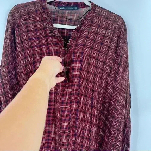 Zara Woman Plaid Red/Black Swing Top Size Small - Picture 6 of 10